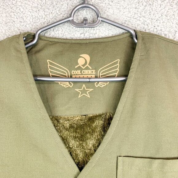 Cool Choice Cargo Vest Mens Large Green‎ Faux Fur Lined Outdoor Leisure Casual - Picture 2 of 15